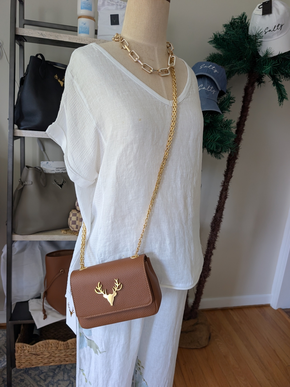 Brown Crossbody Taxidermy Bag with Gold And Carmel